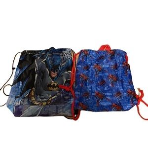 Batman Spider-Man Cinch Bag Back Pack Book Bag Kids Blue Black Bundle Lot